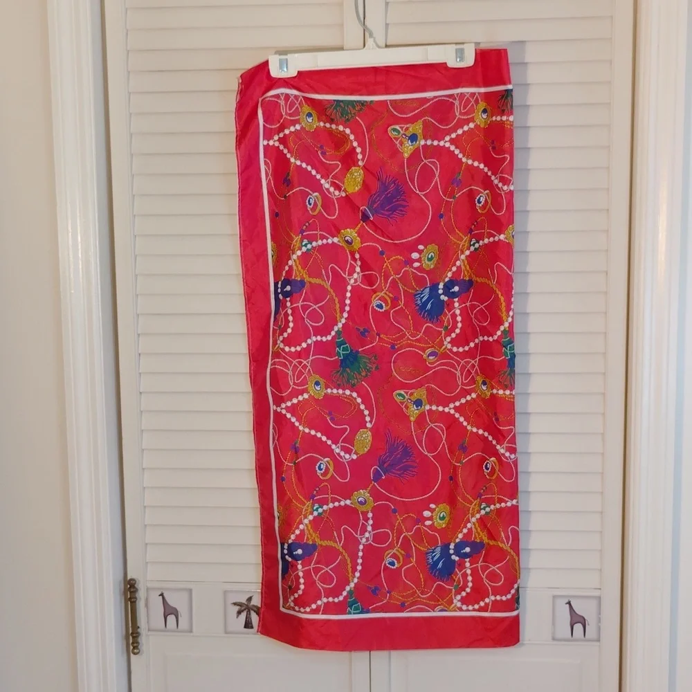 Vibrant Coral Patterned Women's Scarf - Picture 2 of 5